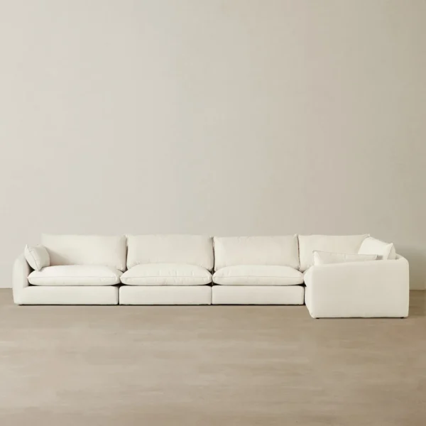 Macie Chiffon White Fabric 5 Pieces Modular Corner Sofa